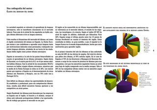 Una radiografía del sector
Claves del mercado del idioma

La sociedad española es reticente al aprendizaje de lenguas
extranjeras, esto se manifiesta claramente en el mercado
laboral. Pues más de la mitad de los españoles no habla ningún idioma diferente al de su lengua materna.
Cabe resaltar el dinamismo del mercado del idioma, así como
el rápido crecimiento del mismo en España. La Unión Europea anima a sus ciudadanos a aprender otras lenguas tanto
por motivaciones laborales como personales, trabajando con
veinte lenguas oficiales, alrededor de un tercio de los ciudadanos habla inglés como primer idioma extranjero.
España se encuentra a la cola de los países desarrollados en
cuanto al aprendizaje de un idioma extranjero. Según datos
de Eurostat, es el cuarto país de la U.E. en el que menos adultos hablan idiomas. Casi la mitad de los encuestados (46,6%)
reconoce no hablar ningún idioma extranjero, mientras que
la media de la Unión Europea se sitúa en el 38%. Los únicos
países que superan a España en el desconocimiento de otros
idiomas son Rumanía y Hungría, con un 75% cada una y
Portugal (51%).
Este déficit en idiomas reduce las oportunidades de desarrollo académico y profesional, pues sin competencias idiomáticas, resulta más difícil encontrar buenas opciones y ser
competitivo en otros países.
Según Randstad, los idiomas más buscados por las empresas
en España son el inglés, el francés y el alemán, aunque el
chino está cobrando protagonismo debido a las oportunidades de trabajo que genera el mercado en ese país.

El inglés se ha convertido en un idioma imprescindible, por El siguiente gráfico indica qué conocimientos lingüísticos tiesu relevancia en el mercado laboral, el mundo de los nego- nen actualmente más demanda en el mercado laboral España.
cios, las tecnologías y la ciencia. Según el índice EF EPI de
nivel de inglés en adultos, elaborado por Education First
(EF), España ocupa el último puesto entre los 13 países de
Europa Occidental en cuanto al dominio del inglés. Estos
resultados se deben, en gran medida, a que el español es la
lengua franca en el mundo hispanohablante, hecho que resta
motivación para aprender inglés.
En el primer trimestre del año los idiomas se han solicitado
en más del 30% de las ofertas de empleo. Del total de ofertas
que piden otro idioma, el 70% solicita inglés. En el caso de
España el 72% de los directores y Managers de Recursos Humanos a cargo de los cursos de práctica de idiomas para sus
compañías, cree que los ejecutivos españoles tienen un nivel En este observamos en qué sectores insdustriales se tiene un
muy bajo de inglés comparado con la media europea. Sólo el uso prioritario del idioma inglés.
35% de las compañías afirma contar con un ejecutivo capaz
de hablar un idioma extranjero.

8

 