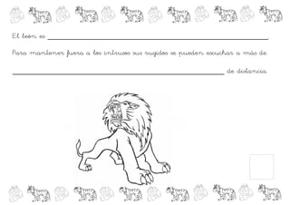 El león es ________________________________________________.

Para mantener fuera a los intrusos sus rugidos se pueden escuchar a más de

______________________________________________ de distancia.
 