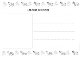 Especies de felinos
      ...................................................................


      ...................................................................


      ...................................................................


      ...................................................................


      .........................................................
 
