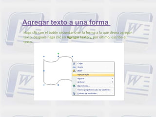 Agregar un estilo rápido a una formaLos estilos rápidos son combinaciones de diferentes opciones de formato que se muestran en una miniatura en la galería de estilos rápidos en el grupo Estilos de forma. Si sitúa el puntero sobre una miniatura de estilo rápido, puede ver el modo en que el Estilo de forma (o estilo rápido) afecta a la forma.Haga clic en la forma a la que desea aplicar un estilo rápido nuevo o diferente.En Herramientas de dibujo, en la ficha Formato, en el grupo Estilos de forma, haga clic en el estilo rápido que desee.Para ver más estilos rápidos, haga clic en el botón Más         .