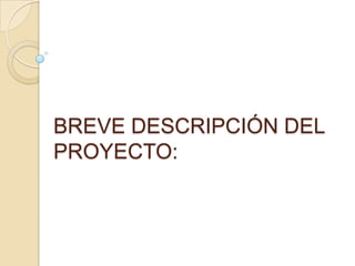BREVE DESCRIPCIÓN DEL
PROYECTO:
 