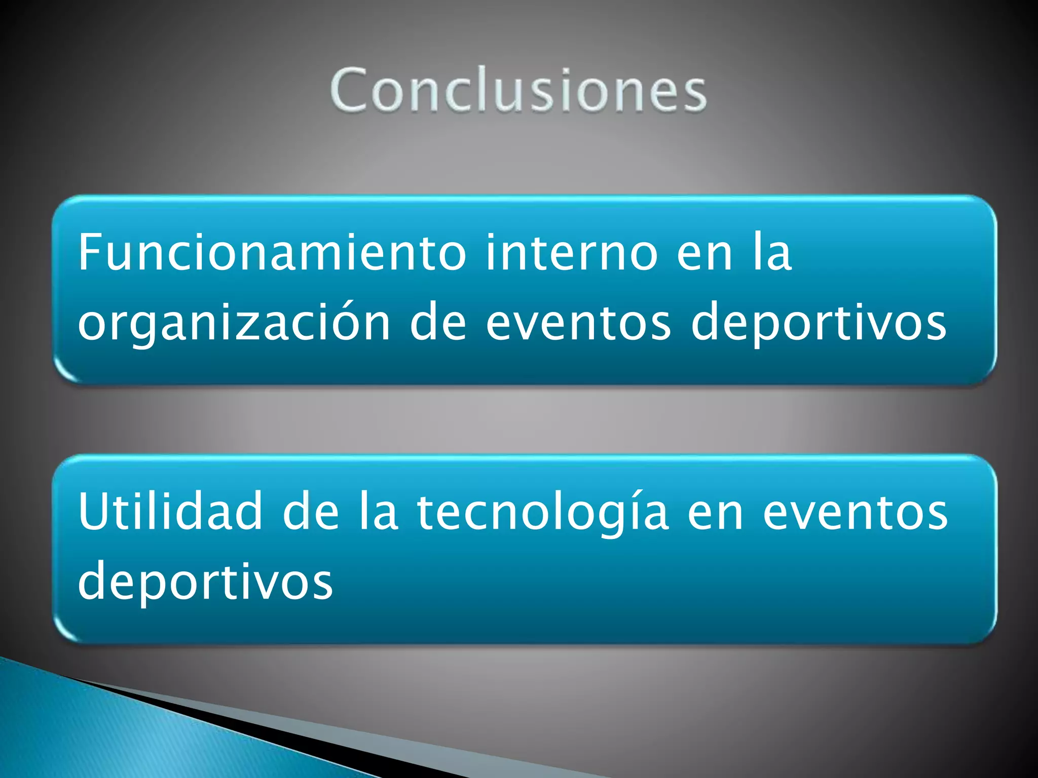 Funcionamiento interno en la
organización de eventos deportivos
Utilidad de la tecnología en eventos
deportivos