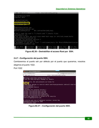 Seguridad en Sistemas Operativos
42
Figura #2.36 – Deshabilitar el acceso Root por SSH.
2.4.7 - Configuración del puerto S...