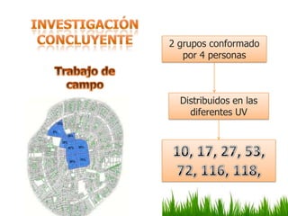 2 grupos conformado
   por 4 personas



  Distribuidos en las
    diferentes UV
 