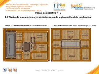 Escuela de Ciencias Básicas, Tecnología e Ingeniería
Programa de Ingeniería Industrial
Diseño de Plantas Industriales
Sustentación Oral Proyecto Aplicado - 2013II

Trabajo colaborativo N 2
2.1 Diseño de las estaciones y/o departamentos de la planeación de la producción

FI-GQ-GCMU-004-015 V. 001-17-04-2013

 