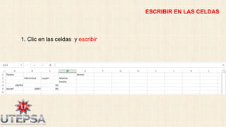 ESCRIBIR EN LAS CELDAS

1. Clic en las celdas y escribir

 
