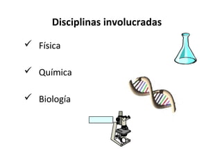 Disciplinas involucradas
 Física
 Química
 Biología

 