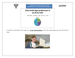La mitad de los entrevistados 50% comento que no han tenido problemas con las redes sociales mientras que pocos 30% si los han
tenido.
 