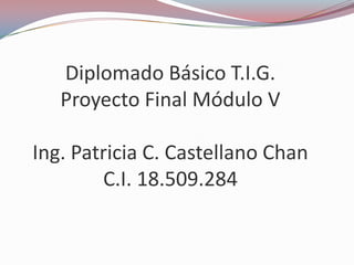 Diplomado Básico T.I.G.
   Proyecto Final Módulo V

Ing. Patricia C. Castellano Chan
        C.I. 18.509.284
 