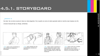 4.5.1. STORYBOARD
4.ACCIONES
JoanEstornell
_escena 4
Se viste. Se ve como se pone el reloj (un reloj elegante). Por el pasillo ve como el robot aspirador está en marcha (casi tropieza con él).
(música tranquila tipo Le refuge, ambiente)
13_ (plano corto) poniéndose el
reloj (símbolo de elegancia y
tecnología)
14_ (plano detalle del reloj
ajustándoselo) (símbolo de
precisión)
15_ (plano medio) mirándose al
espejo, totalmente vestido. Lleva
una americana, camisa y gafas de
vista) Las gafas le dan un aire más
intelectual
16_ (plano corto) por el pasillo
casi tropieza con un robot
aspirador que está limpiando. Al
fondo se ve la puerta de casa.
2157
 