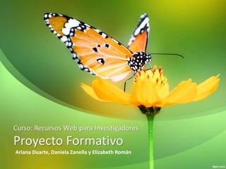 Proyecto Formativo
Curso: Recursos Web para Investigadores
Ariana Duarte, Daniela Zanella y Elizabeth Román
 