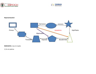 Representación2
Hermanos hermanos
Primos tía/sobrino Hijo/Padre
Hija/madre
Tío/sobrino Esposos Abuela/nieta
RESPUESTA: 1.)es mi madre
2.) Es mi sobrino
 