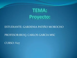 ESTUDIANTE: GARDENIA PATIÑO MOROCHO
PROFESOR:BIOQ. CARLOS GARCIA MSC
CURSO: V07
 