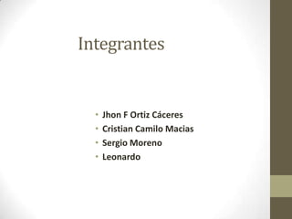 Integrantes


  •   Jhon F Ortiz Cáceres
  •   Cristian Camilo Macias
  •   Sergio Moreno
  •   Leonardo
 