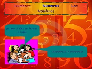 NumbersNumbers NúmerosNúmeros LesLes
NombresNombres
Del uno al diez en francés
e inglés
CARDINALES Y ORDINALES
 