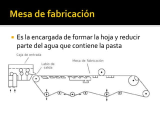  Es la encargada de formar la hoja y reducir 
parte del agua que contiene la pasta 
 