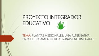 PROYECTO INTEGRADOR
EDUCATIVO
TEMA: PLANTAS MEDICINALES: UNA ALTERNATIVA
PARA EL TRATAMIENTO DE ALGUNAS ENFERMEDADES
 
