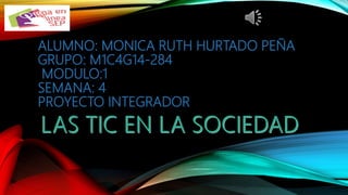 ALUMNO: MONICA RUTH HURTADO PEÑA
GRUPO: M1C4G14-284
MODULO:1
SEMANA: 4
PROYECTO INTEGRADOR
 