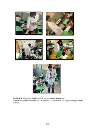 Gráfico 21: Integrantes Del Proyecto Cumpliendo Con Su Objetivo. 
Fuente: Unidad Educativa Fiscal “24 De Junio” Y Estudiantes Del Proyecto Integrador De 
Saberes. 
[101] 
 