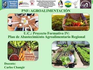 Docente:
Carlos Changir
PNF: AGROALIMENTACIÓN
U.C.: Proyecto Formativo IV:
Plan de Abastecimiento Agroalimentario Regional
 