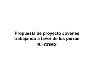Propuesta de proyecto Jóvenes
trabajando a favor de los perros
BJ CDMX
 