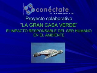 Proyecto colaborativo “ LA GRAN CASA VERDE” El IMPACTO RESPONSABLE DEL SER HUMANO EN EL AMBIENTE 