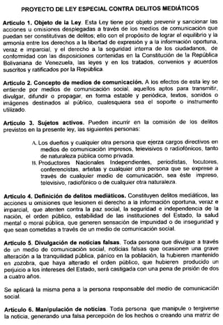 Proyecto Ley Especial Delitos Mediaticos