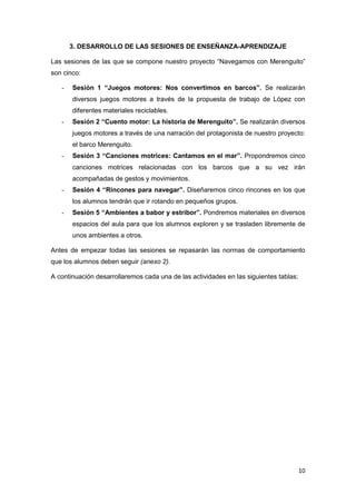 10
3. DESARROLLO DE LAS SESIONES DE ENSEÑANZA-APRENDIZAJE
Las sesiones de las que se compone nuestro proyecto “Navegamos c...
