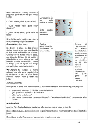 14
Nos colocamos en círculo y planteamos
preguntas para resumir lo que hemos
hecho:
- ¿Cómo habéis guiado al compañero?
- ...