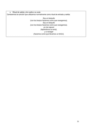 21
 Ritual de salida y de vuelta a su aula:
Cantaremos la canción que utilizamos normalmente como ritual de entrada y sal...