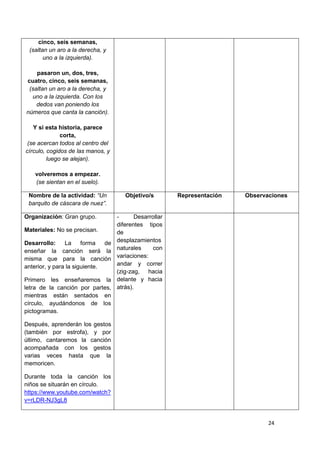 24
cinco, seis semanas,
(saltan un aro a la derecha, y
uno a la izquierda).
pasaron un, dos, tres,
cuatro, cinco, seis sem...