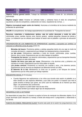 36
SESIÓN Nº 5 CICLO 5 años METODOLOGÍA Ambientes de aprendizaje
Objetivo (motriz) general sesión: Trabajar las habilidade...