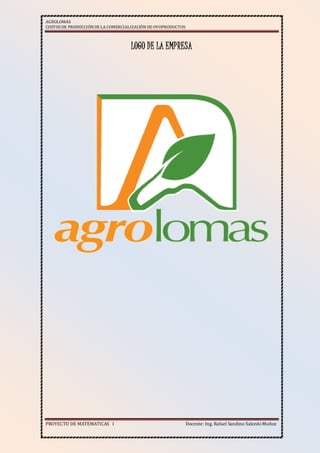 AGROLOMAS
COSTOSDE PRODUCCIÓNDE LA COMERCIALIZACIÓN DE OVOPRODUCTOS
PROYECTO DE MATEMATICAS I Docente: Ing. Rafael Sandino SalcedoMuñoz
LOGO DE LA EMPRESA
 