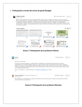 Participación a través del correo de gmail (Google)
Anexo 7. Participación de la profesora Palmira.
Anexo 8. Participación de la profesora Weruska
 