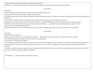 *Después con apoyo de las madres de familia servir la comida para disfrutarla
*Juego libre…… para finalizar el dia cuestionar a los alumnos ¿te gusto la posada?, ¿Qué fue lo que mas te gusto?, ¿Qué cosas hicimos?
13 de diciembre
*Bienvenida
*Iniciar la mañana con el villancico titulado: arre borriquito ¿te gusto?, ¿Qué decía la canción?
*Conversar sobre ¿como vienes hoy?, ¿Qué te imaginas que vamos hacer?
*Sentados en semicírculo escucharan cuentos de la biblioteca de aula ¿Cuál les gustaría escuchar?, ¿Quién te cuenta cuentos?, ¿Cuáles te gustan mas?, ¿Qué personajes salen en
los cuentos?
*Ahora se elabora un guiñol con algún personaje de los cuentos, usando material variado para decorarlos (papel, pintura, gis, etc)
*Compartir con sus compañeros ¿en cual cuento sale? despues expresar un pequeño dialogo sobre una parte del cuento de acuerdo al personaje que elaboro
*Escuchar música de navidad y formar equipos para realizar una competencia de baile………. ¿Qué partes del cuerpo usaron para bailar?, ¿siguieron el ritmo?
*Salir al patio para el ensayo del bailable navideño…..
*Platicar con los alumnos que el dia de mañana se llevara a cabo nuestro festival navideño ¿Qué vamos a utilizar?, ¿Cómo tendremos que venir vestidos?
14 de diciembre
*Bienvenida
*Recibirlos con música navideña…..
*Platicar que el dia de hoy vamos a tener nuestro festival de navidad…… ¿Qué te imaginas que vamos a observar en el festival?, ¿has estado en alguno?
*Salir al patio para observar los bailables navideños que prepararon los demás grupos
*Al final presentar el villancico que aprendieron
*Cuando hayan terminado invitarlos a tomar un circulo en el piso y mencionarles que ha llegado el momento de valorar lo que hicimos en nuestro proyecto: ¿que aprendimos?,
¿todos participaron?, ¿Qué fue lo que mas les gusto?, ¿Qué no les gusto?, ¿Qué no nos salio como esperábamos?, ¿Por qué es importante conocer nuestras tradiciones
mexicanas?
*Se colocaran los productos principales del proyecto para que los padres de familia puedan apreciarlos y conocer lo que se estuvo trabajando estas semanas: tarjeta navideña,
carta a santa, monos de nieve, álbum navideño, manualidad, etc
15 de diciembre………. Limpieza de salones y acomodo de materiales
 