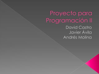 Proyecto para Programación II David Castro Javier Ávila Andrés Molina 