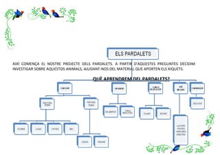 AIXÍ COMENÇA EL NOSTRE PROJECTE DELS PARDALETS. A PARTIR D'AQUESTES PREGUNTES DECIDIM
INVESTIGAR SOBRE AQUESTOS ANIMALS, AJUDANT-NOS DEL MATERIAL QUE APORTEN ELS XIQUETS.

                                     QUÈ APRENDREM DEL PARDALETS?
 
