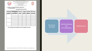 PLAN DE
ACCIÓN
CRONOGRAMA
DE
ACTIVIDADES
PROPUESTA
 