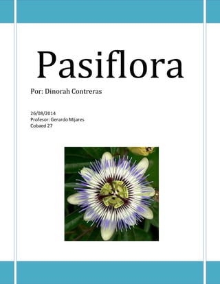 Pasiflora 
Por: Dinorah Contreras 
26/08/2014 
Profesor: Gerardo Mijares 
Cobaed 27 
 