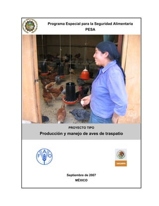 Programa Especial para la Seguridad Alimentaria
                        PESA




              PROYECTO TIPO
Producción y manejo de aves de traspatio




             Septiembre de 2007
                  MÉXICO
 