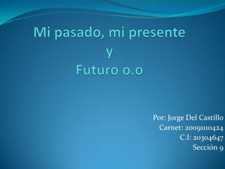 Mi pasado, mi presente y Futuro o.o Por: Jorge Del Castillo Carnet: 20091110424 C.I: 20304647 Sección 9 