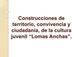 Construcciones de 
territorio, convivencia y 
ciudadanía, de la cultura 
juvenil “Lomas Anchas”. 
 
