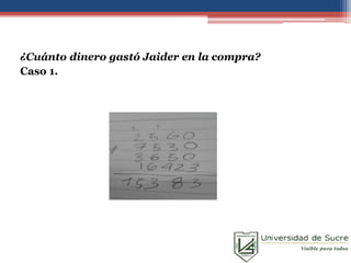 ¿Cuánto dinero gastó Jaider en la compra?
Caso 1.
 