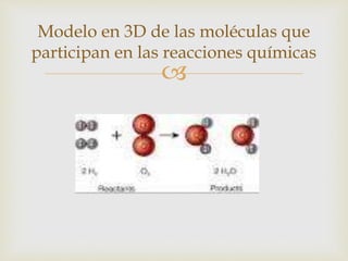 
Modelo en 3D de las moléculas que
participan en las reacciones químicas
 