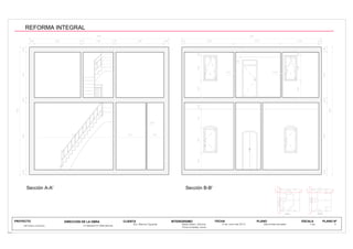 7,60
4,70
8,30
0,30 2,75 0,15 1,80 0,15 2,85 0,30
0,302,700,304,000,30
1,93 1,07
0,07
8,30
0,15 2,95
0,10
2,75 2,30
0,10
7,60
0,302,70
0,15
0,300,304,00
0,30
0,401,501,000,20
1,00
1,50
1,50
1,10
0,20
1,00
PLANTA TIPOPLANTA BAJA
A'
A
A'
A
B'B B'B
Sra. Blanca Figueras
REFORMA INTEGRAL C/ Baluard 57 (Barcelona)
PROYECTO CLIENTA INTERIORISMO FECHA PLANO ESCALA
Pons Amades, Anna
6 de Junio del 2013 Secciones actuales 1:50 4
REFORMA INTEGRAL
 