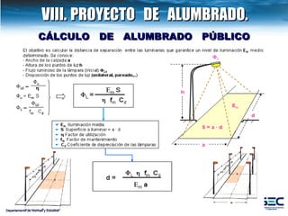 CÁLCULO  DE  ALUMBRADO  PÚBLICO Departamento de Normas y Estudios VIII. PROYECTO  DE  ALUMBRADO. 
