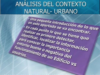 ANÁLISIS DEL CONTEXTO
  NATURAL- URBANO
 