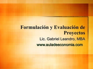 Formulación y Evaluación de Proyectos Lic. Gabriel Leandro, MBA www.auladeeconomia.com   