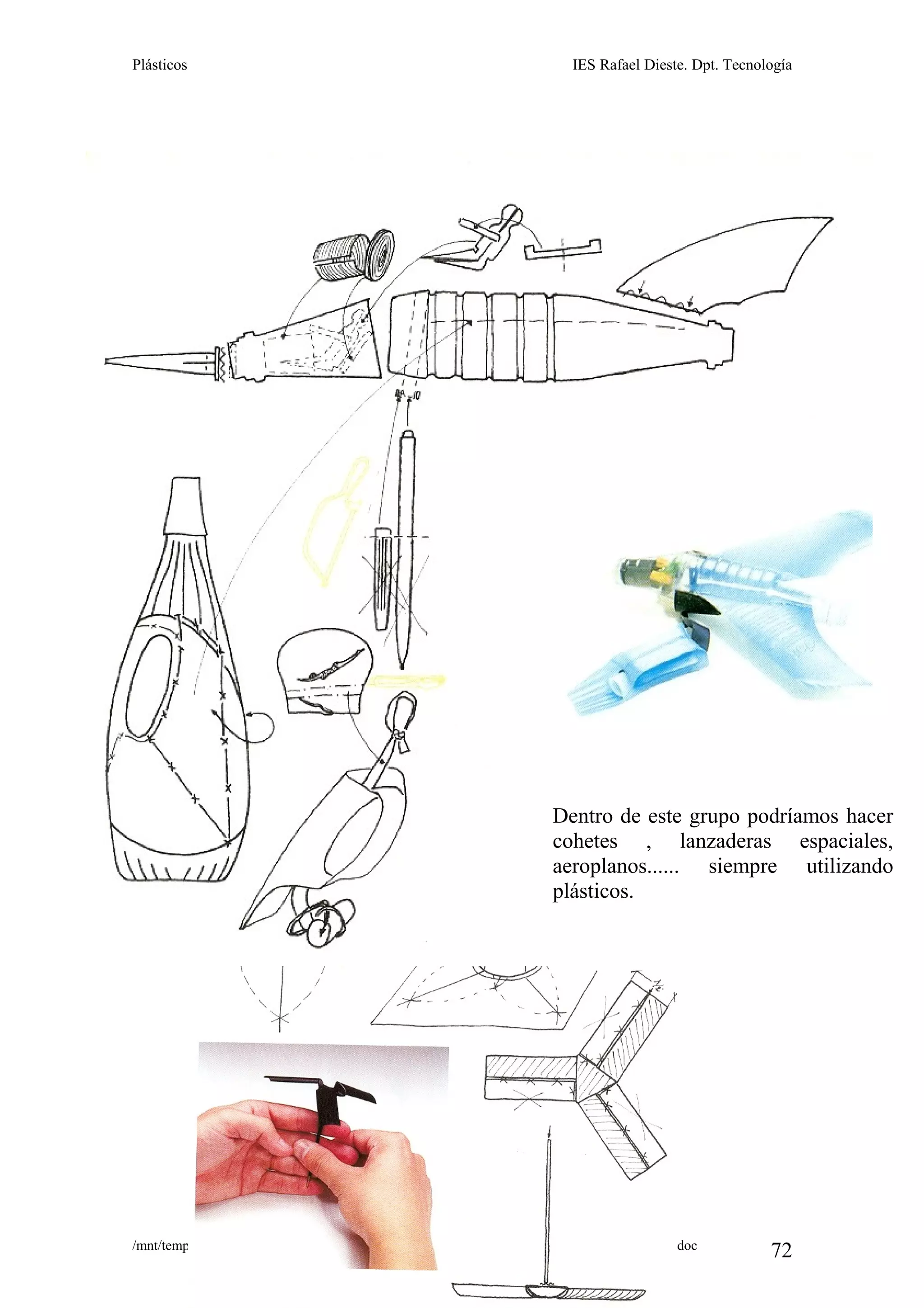 Plásticos IES Rafael Dieste. Dpt. Tecnología
/mnt/temp/unoconv/20150414161420/proyectosconplasticos2-150414111420-conversion-gate01.doc
72
Dentro de este grupo podríamos hacer
cohetes , lanzaderas espaciales,
aeroplanos...... siempre utilizando
plásticos.
 