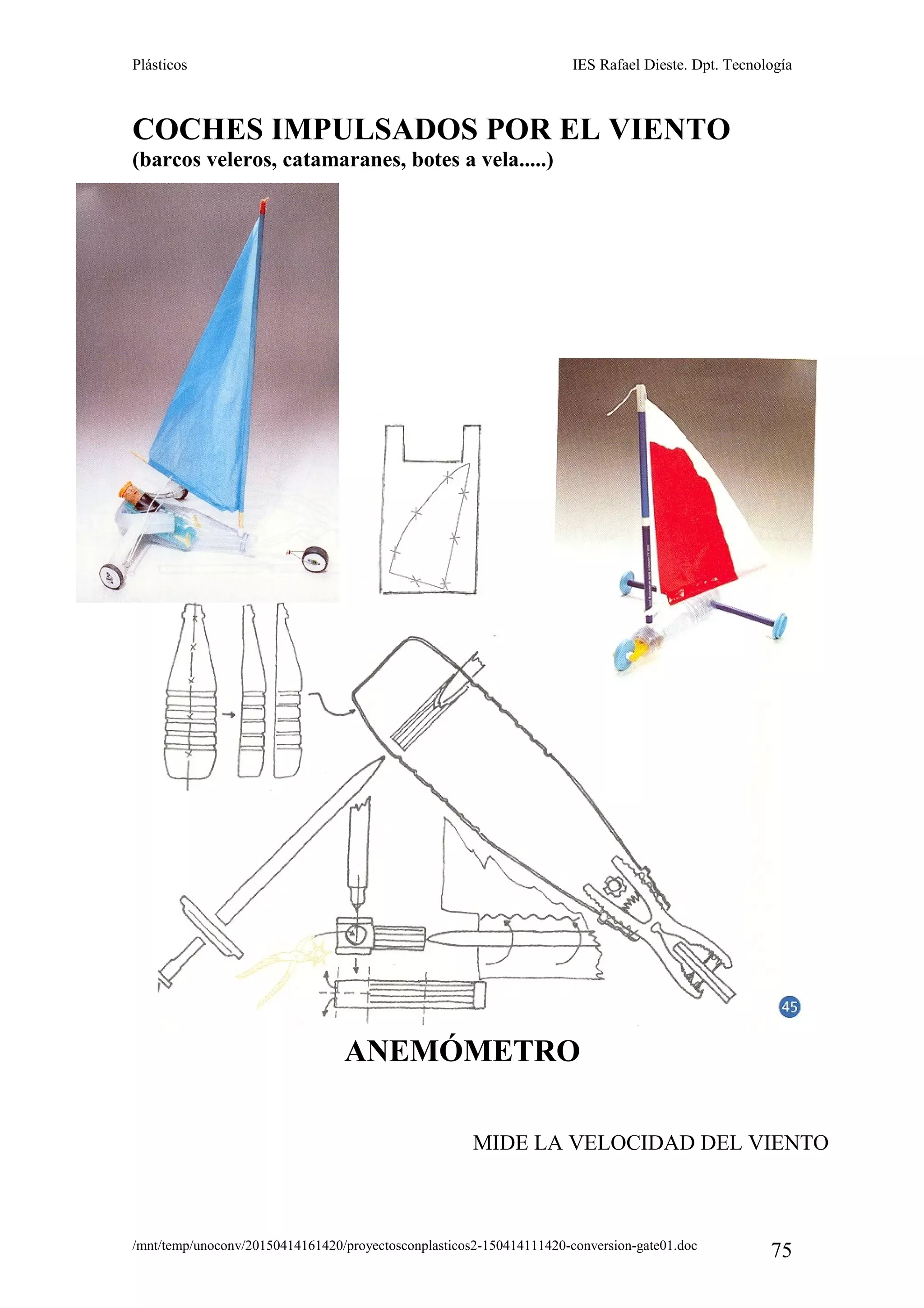 Plásticos IES Rafael Dieste. Dpt. Tecnología
COCHES IMPULSADOS POR EL VIENTO
(barcos veleros, catamaranes, botes a vela.....)
ANEMÓMETRO
/mnt/temp/unoconv/20150414161420/proyectosconplasticos2-150414111420-conversion-gate01.doc
75
MIDE LA VELOCIDAD DEL VIENTO
 